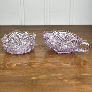 Vintage Cut Glass Amethyst Glass Creamer & Sugar Bowl Set with Gold Gilding
